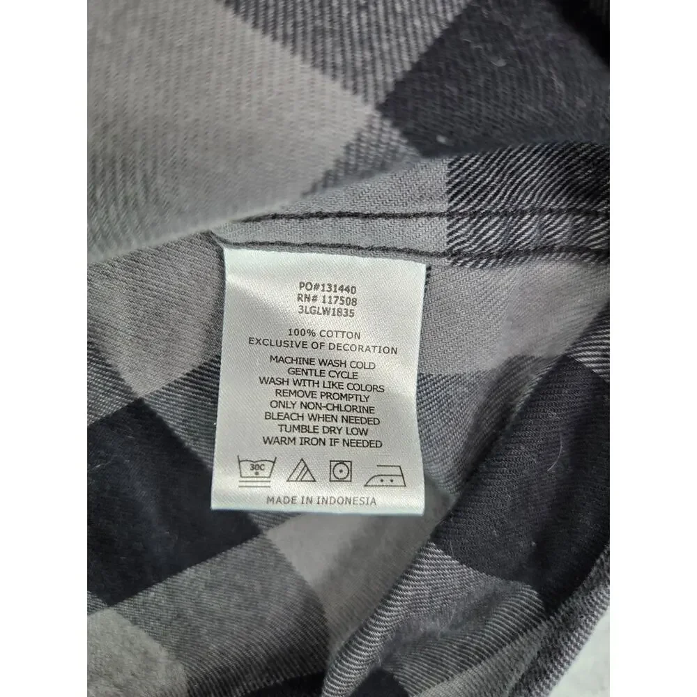 Levi's Men's Plaid Flannel Button Up Shirt Gray Black Buffalo Check Size S Small